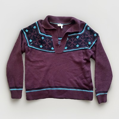 Vintage Rossignol Ski Sweater V Neck Purple Blue Black Snowflakes - Men s Size L