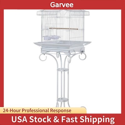 Rolling Stand Equipped Heavy-Duty Wrought Iron Bird Cage 58 Inch Width With Non-