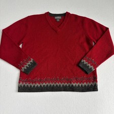 VTG Woolrich Wool V Neck Sweater Womens M Red Pullover Holiday Christmas Festive