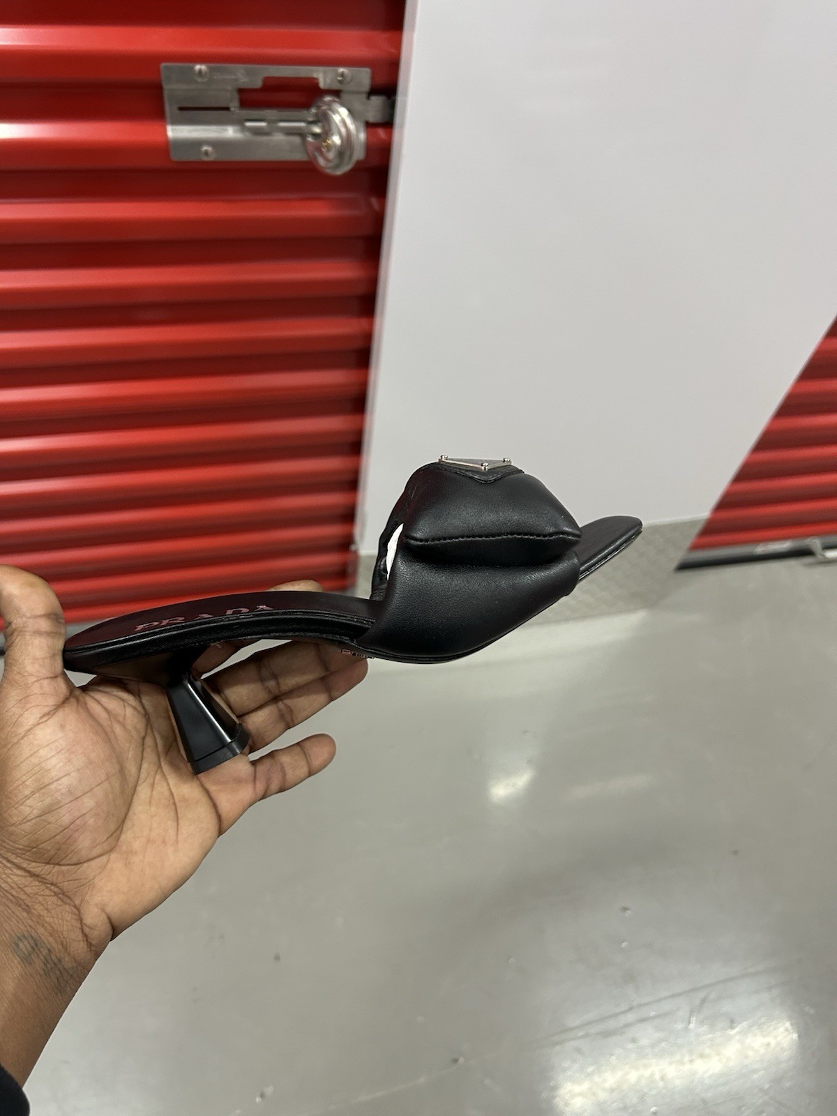 PRADA Black Leather Square Toe Mule Heels Slip-On Logo Accent Women’s 41 thumbnail 5