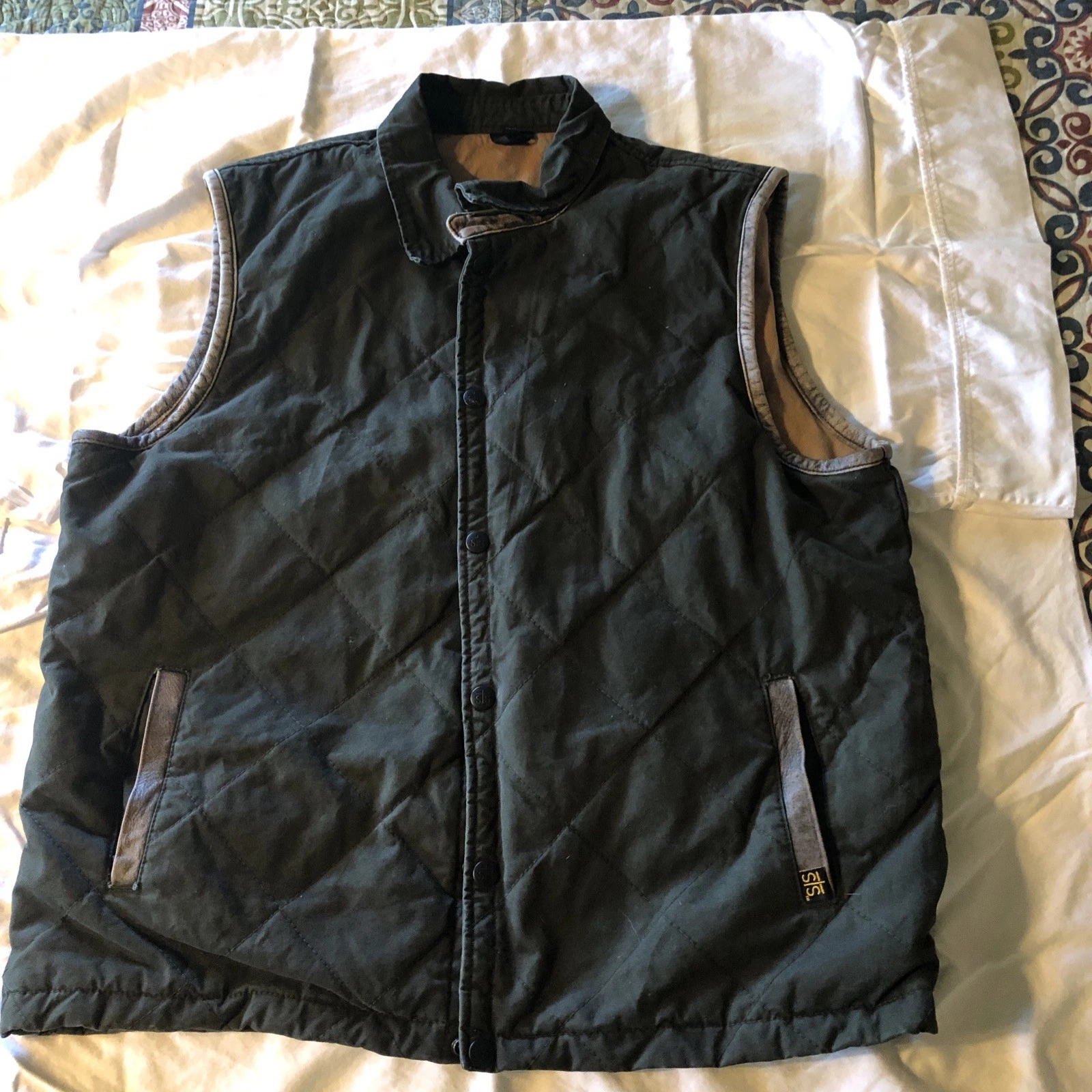 STS Ranchwear The Yellowstone Western Green Vest Quilted Button Up Men's XL