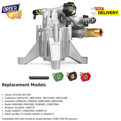 #ad #ad 7 8quot; Shaft Vertical Pressure Washer Pump 3100PSI 2.5GPM for Simpson Ryobi Honda $103.45