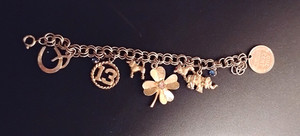 Authentic GOLD-PLATED CHARM BRACELET FOR TEEN-AGE GIRL, 6", 9 CHARMS, BLOOMINGDALE'S 1964.