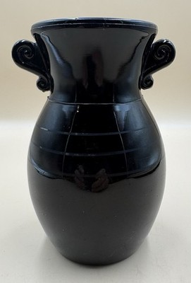 Vintage L.E. Smith Black Amethyst Banded Glass Vase 6.25  Tall X 4.5  Wide