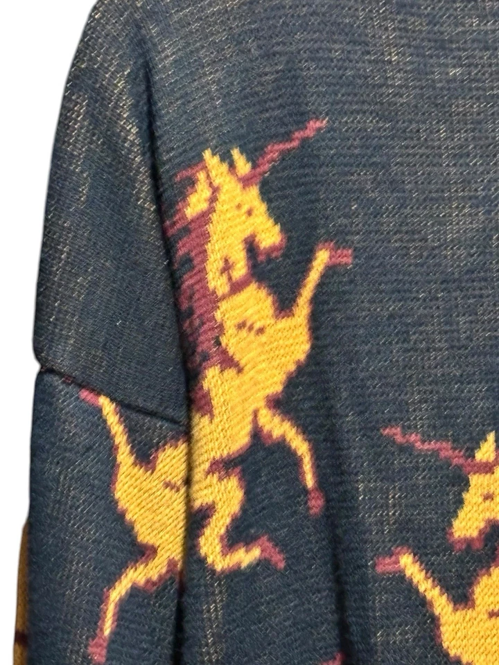 Suéter Unicornio De Colección Años 80 Por Anne Pinkerton Para Hombres L Negro Y Amarillo Difícil de Encontrar Raro Foto 4 de 4
