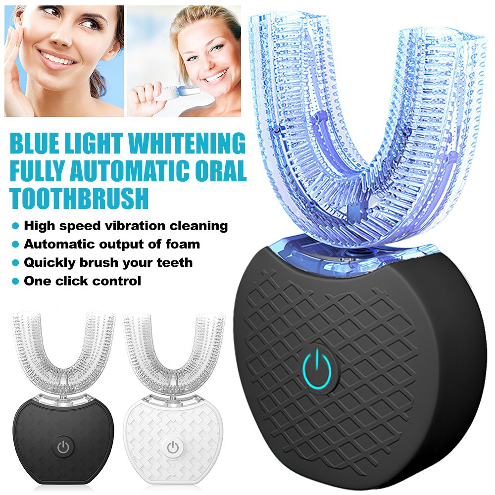 360° U-Shaped Ultra Sonic Electric Toothbrush Automatic Blue Light For Adults