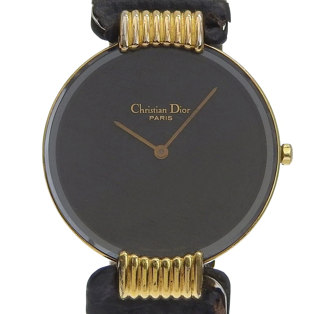 Dior Bakira Watches 47.153-4 blackDial Plated Gold/leather Quartz Analog d...