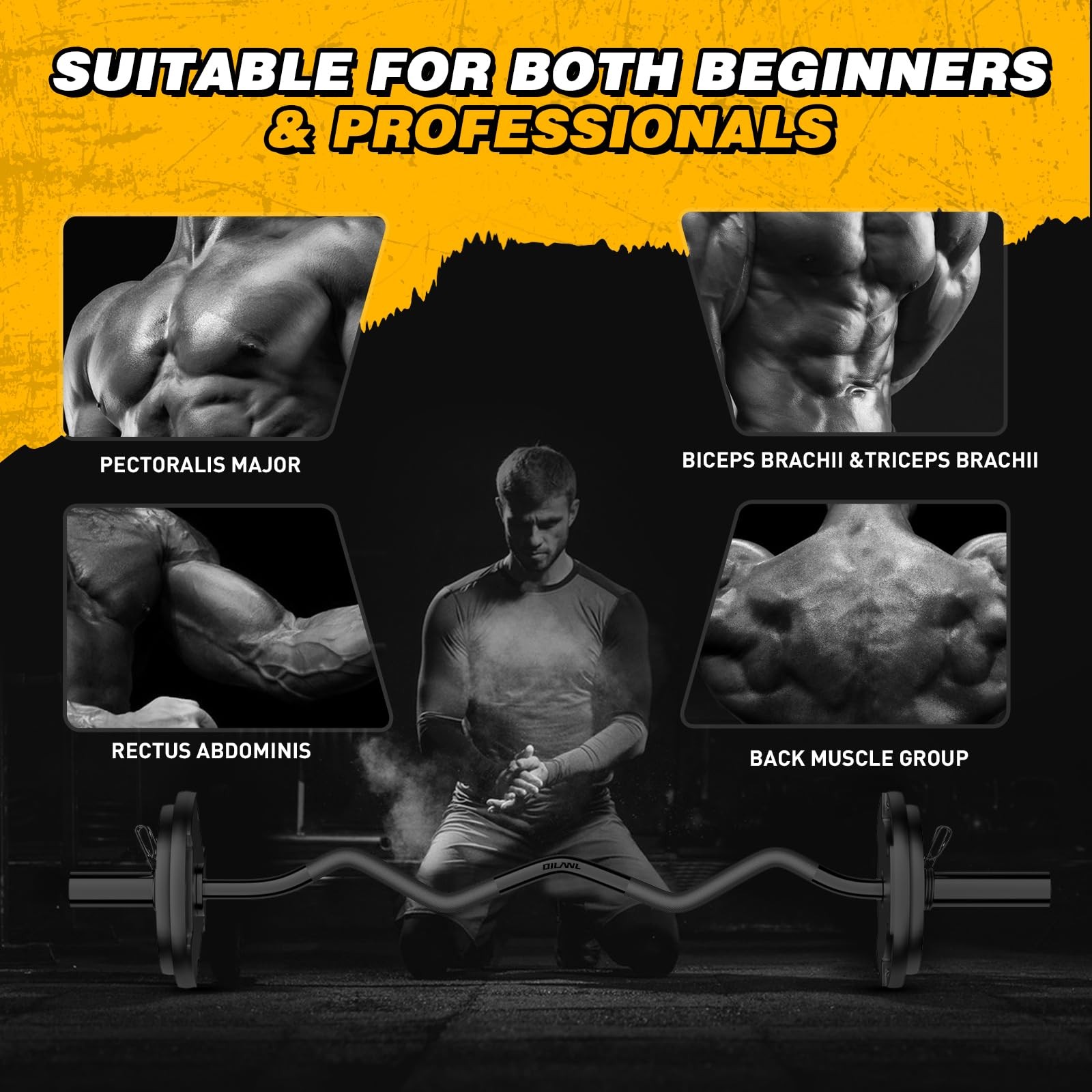 Olympic EZ Curl Barbell Bar, 47" Curl Bar for Weight Lifting, Home Gym Weight...