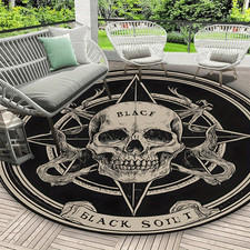 1pc Gothic Black  White Skull  Pentagram Non-Slip Round Mat - Large Machine Wa