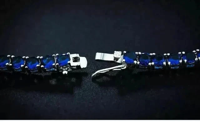 Collar Corte Redondo Zafiro Azul Creado en Laboratorio Chapado en Oro Blanco 14K 20" 8 mm Foto 2 de 4