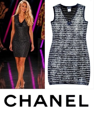 4K Chanel Vintage 2010 Black White Sequin Crystal Dress 34 36 38 2 4 6 Vtg S M