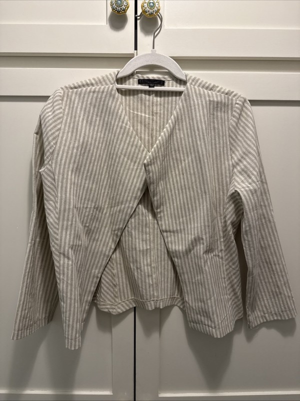 Lucca Couture Large Women’s Minimalist Taupe + White Striped Cotton Jacket