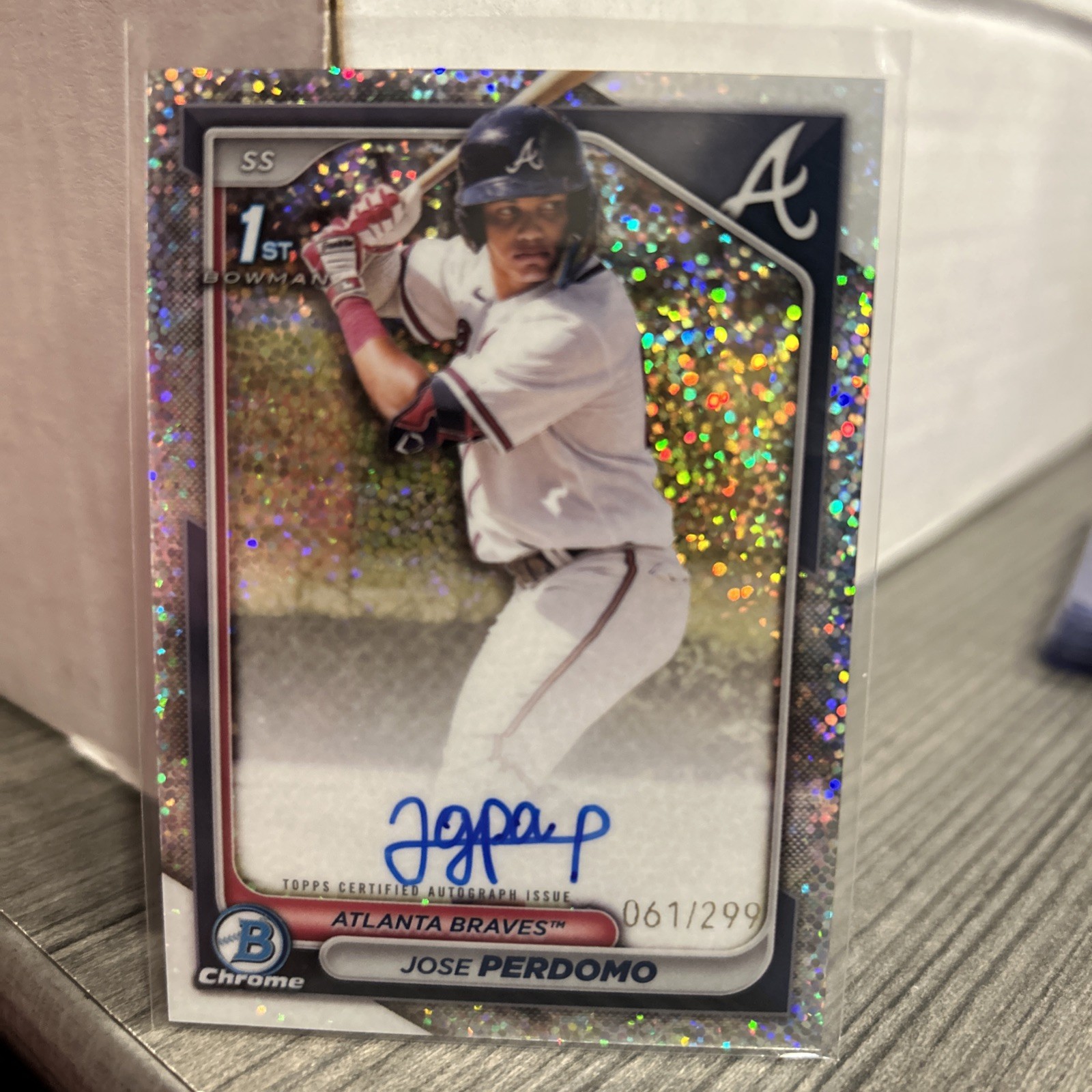 Jose Perdomo 2024 Bowman Chrome 1st Auto Autograph Speckle /299 Braves CPA-JP