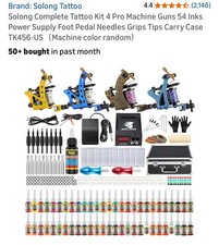 Solong Complete Tattoo Kit 4 Machine Guns 54 Ink Open Box USED SEE DETAIL PHOTOS
