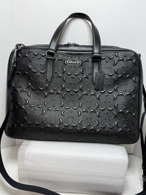 Coach Graham C8171 Black Signature Embossed Leather Laptop Briefcase Bag W Strap
