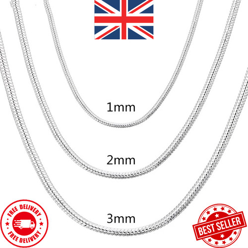 925 Sterling Silver Snake Chain Necklace Shiny 925 Stamp Non-Tarnish Brand New