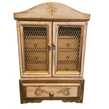 Vintage 1960s MCM Florentine Wooden Armoire Musical Jewelry Box