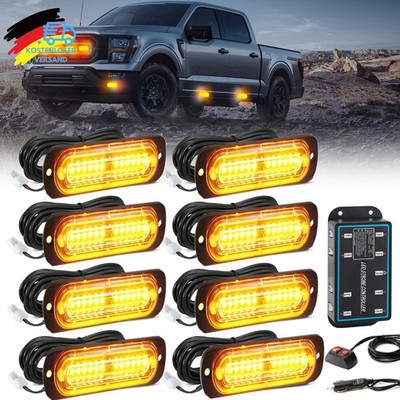 8x Frontblitzer LED Blitzlicht Warnleuchte Strobe Licht Gelb KFZ LKW PKW 12V-24V