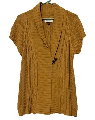 Sonoma Life Style Large Yellow Short Sleeve Cable Knit 1 Button Toggle Cardigan