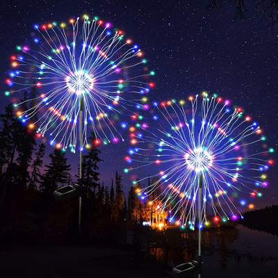 Jjgoo Solar Firework Lights, 2 Pack 120 Leds 2 Lighting Modes Solar Garden Light