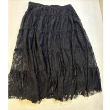 Vintage Y2K Black Lace Tiered Maxi Skirt Sheer Ruffle Whimsigoth Made in USA L
