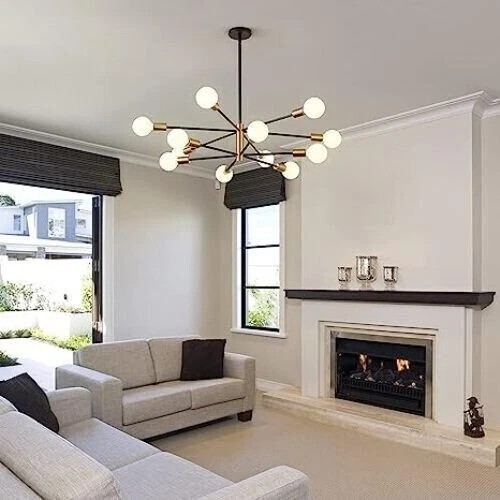Brass & Matte Black Mid Century Light Fixture Modern Sputnik Chandeliers Light - Picture 5 of 6