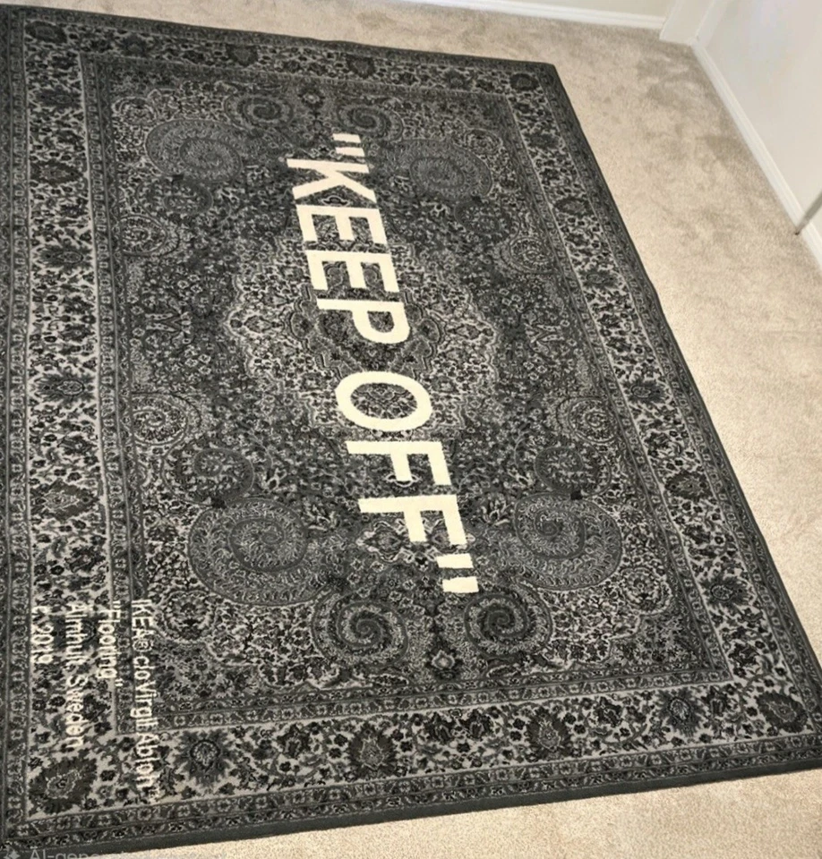 Virgil Abloh x IKEA "KEEP OFF" Rug 200x300 CM Grey/White Off White, Pre-owned - Image 2 of 4