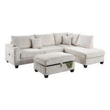 Roe 3pc Sectional Sofa Set with Chaise- Ottoman- 2 Pillows- Ivory