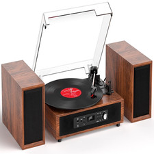 Tanlanin Vinyl Record Player External Speakers Vintage 3-Speed Turntable Dual