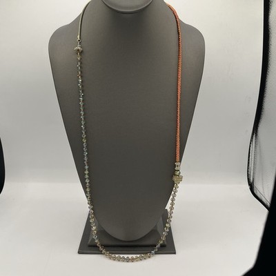 Ann Taylor LOFT Faceted Aroura Borealis Goldtone Necklace Peach Clear Rhinestone
