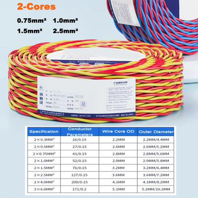2-adrig PVC Isolat RVS verdrillt Paar flexibles Kupferkabel rot gelb 0,5-2,5 mm²