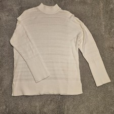 LOFT Women s Medium Cream Mock Neck Textured Knit Sweater Ribbed Hem Cozy Fall