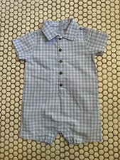 Carter's Child of Mine Baby Romper Easter Blue Plaid Gingham 12 month