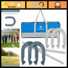 Outdoor Horseshoe Game Set - Universal Size Lawn Horseshoes for Backyard Beach