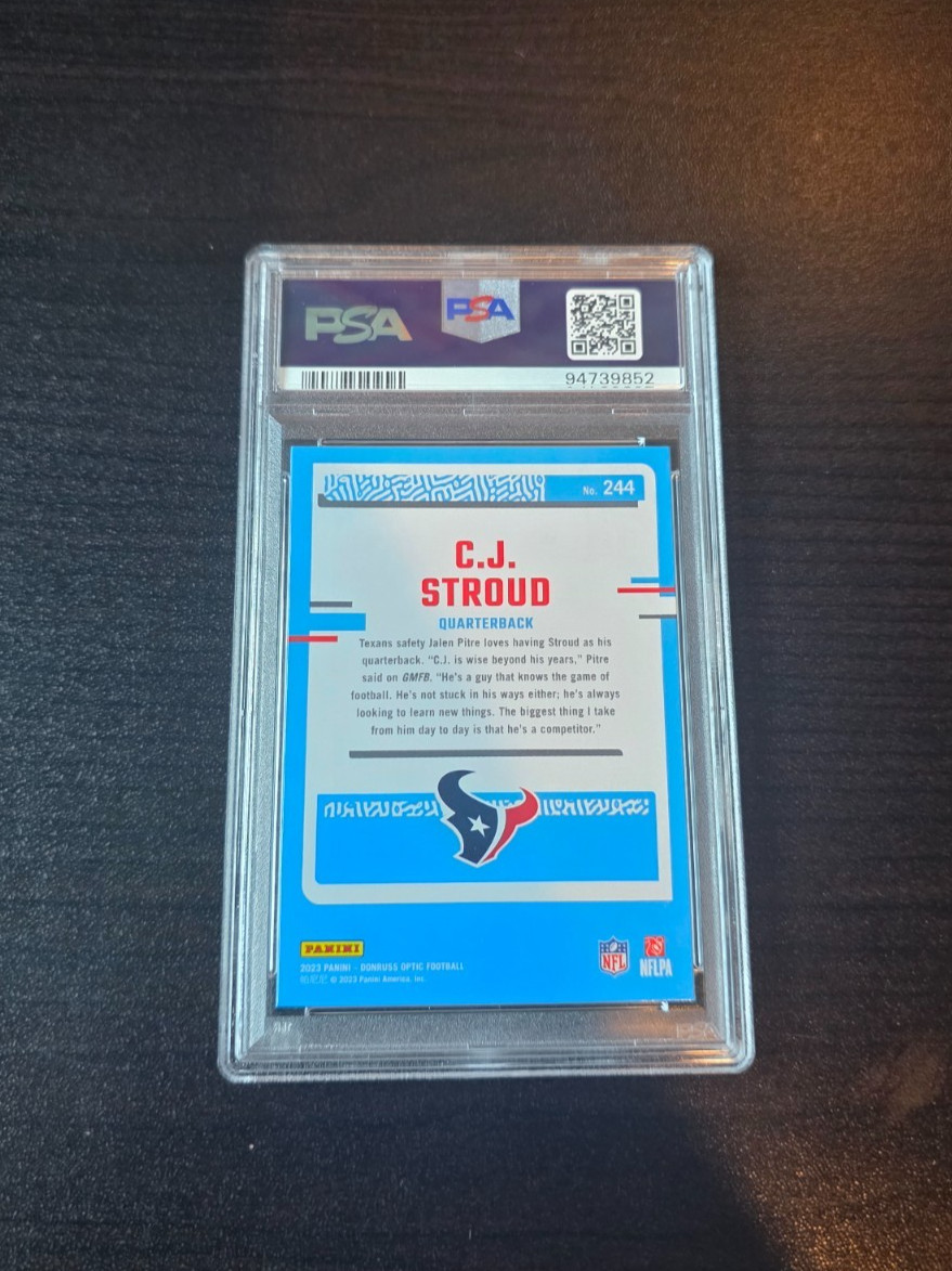 2023 Donruss Optic #244 CJ Stroud Rookie Card PSA 9 Mint Texans RC view 2