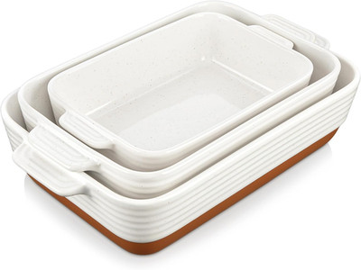 MALACASA Casserole Dishes for Oven, Ceramic Baking Dishes Set of 3, Baking Pan C