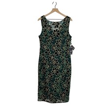 NEW Adrianna Papell Midi Sheath Dress Size 14 Green Floral Metallic Boat Neck