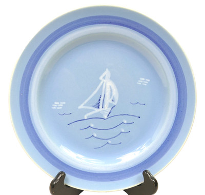 Gladding McBean Franciscan Del Mar Blue Sailboat 9-3/8'' Luncheon Plate  1930's