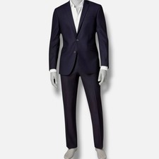 Kenneth Cole Men's Blue Slim Fit Basket-Weave 2-PC Jacket Pants Suit Size 40R