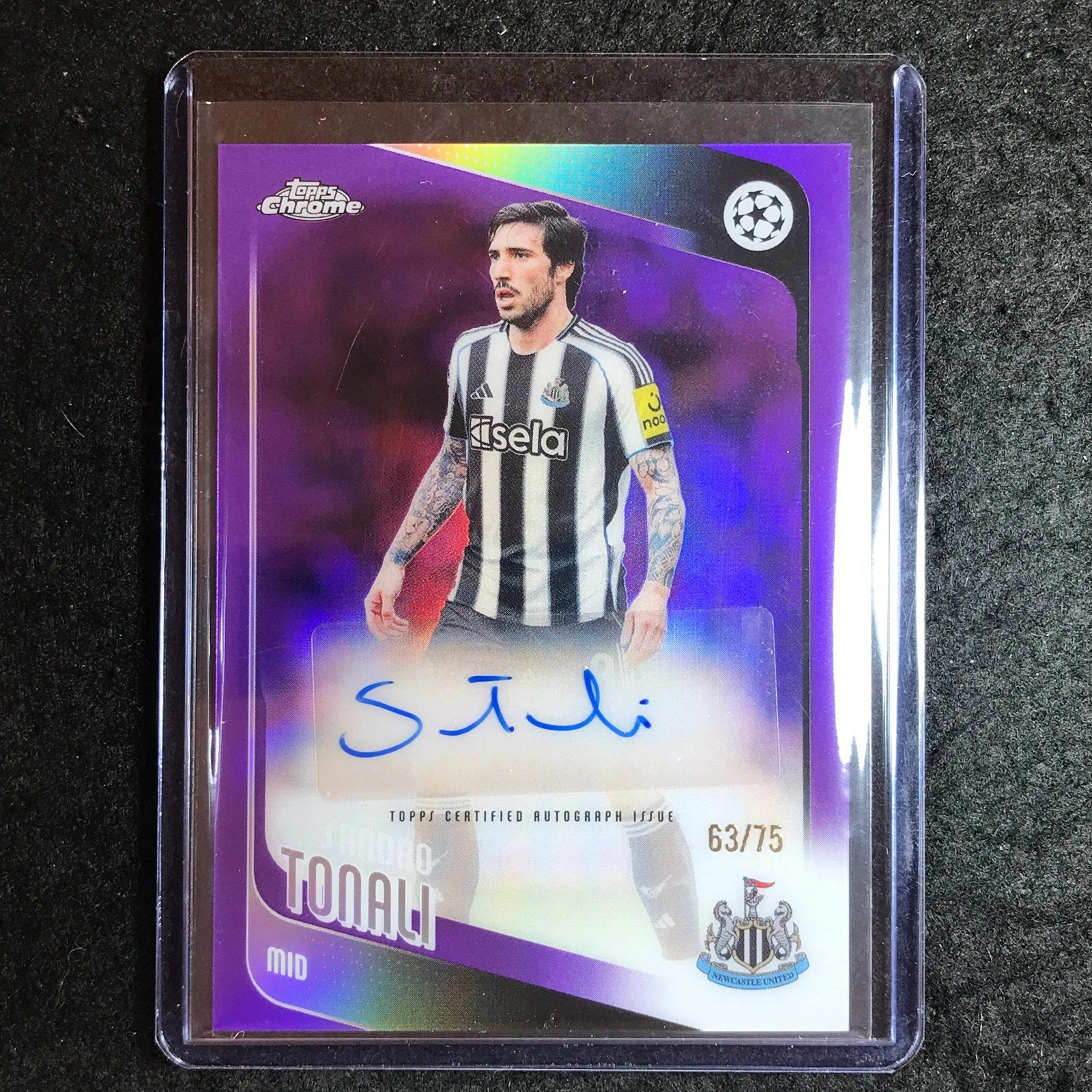 2025-26 Chrome UEFA Club Competitions Sandro Tonali Purple Refractor /75