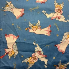 2 Yards X 45” Oakhurst Textiles Cotton Blend Fabric  Blue W/ Whimsical Angels