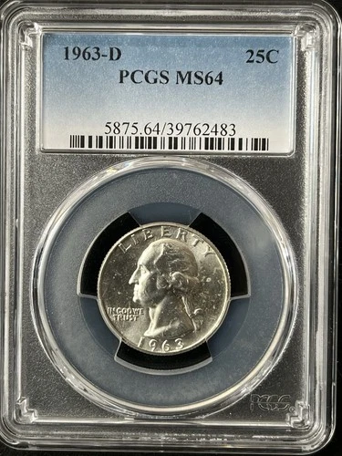 1963-D  25C Washington Quarter Dollar PCGS MS64   39762483