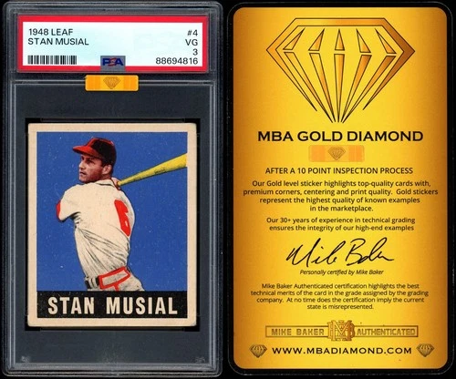 1948 Leaf #4 Stan Musial HOF RC PSA 3 MBA 3.5 GOLD DIAMOND CENTERED