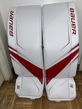 Bauer Supreme S27 Ice Hockey Goalie Leg Pads White Red Padded Adjustable Straps