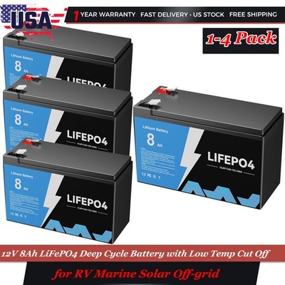 1-4x 12V 8Ah LiFePO4 Lithium Battery BMS Deep Cycle For RV Solar Energy Off-grid