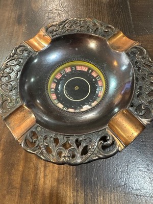Vintage Las Vegas Roulette Wheel Ashtray Working Spinner Casino Bar Decor