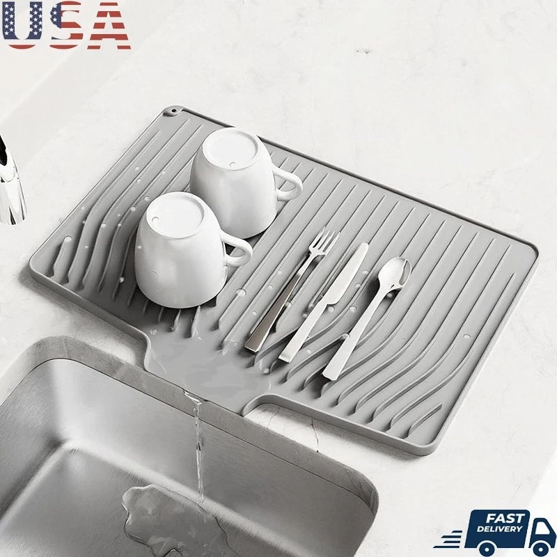 Bandeja Secado Utensilios Alfombrilla Drenaje Silicona 39x25 Cm - Para Platos, Antideslizante, Gris - Escurridor Cocina Alfombrilla Antideslizante Cocina