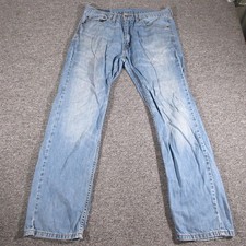 Levis 505 Jeans Mens 34x32 Blue Denim Distressed Hole Classic Straight Fit