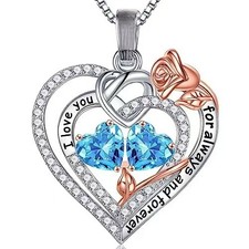 Heart Necklace Gifts for Wife Women Mom 925 Sterling Silver Double Birthstone