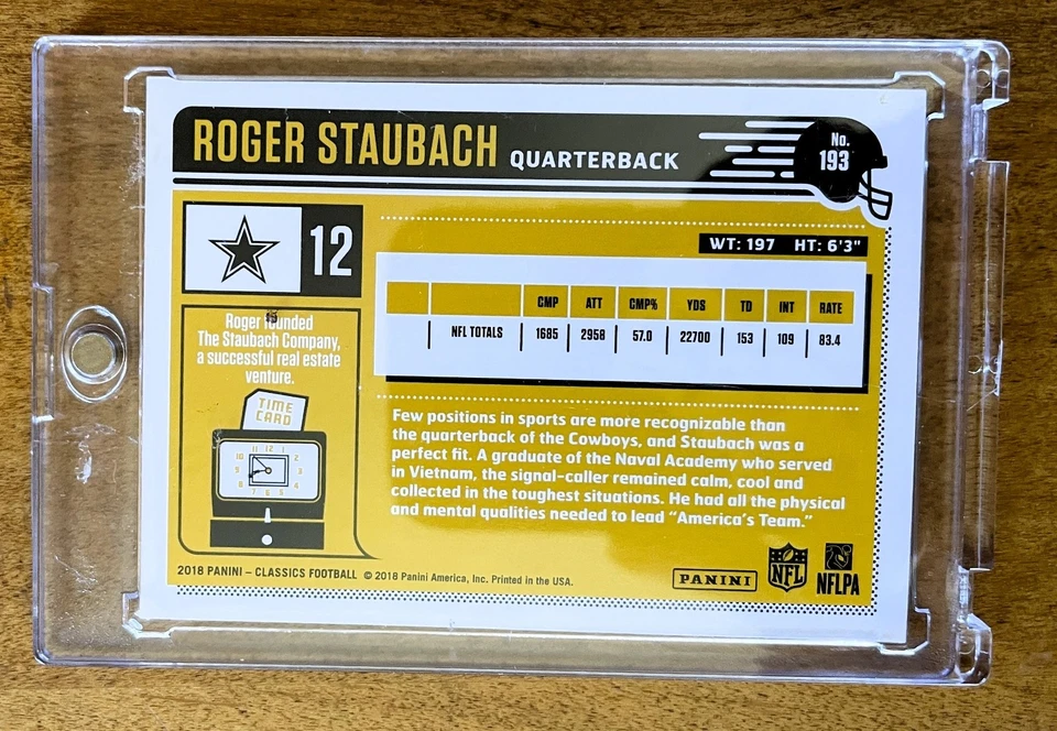 2018 Panini Classics ROGER STAUBACH #193 Legends - Image 2 of 2